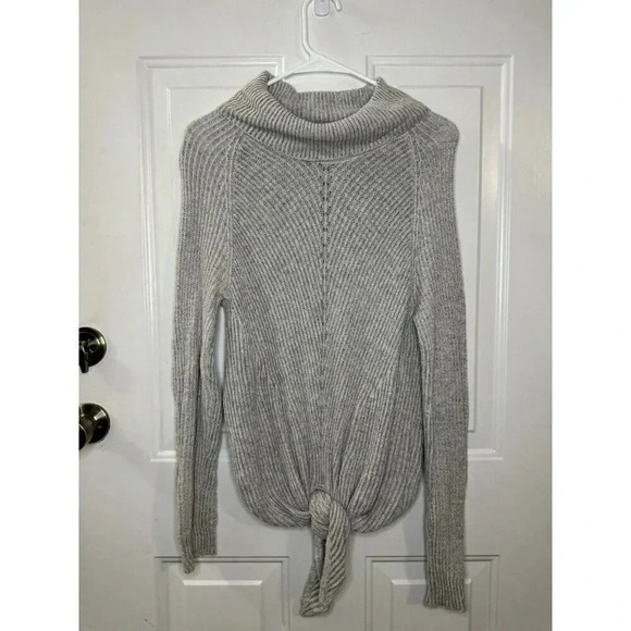 MOTH ANTHROPOLOGIE Tie Front Turtleneck Cashmere Cotton Blend Gray Sweater Small - Picture 2 of 8